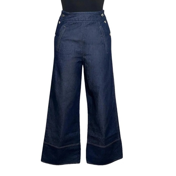 Anna Mason London Denim Flare pants, culotte style size 10, like new - Picture 7 of 9